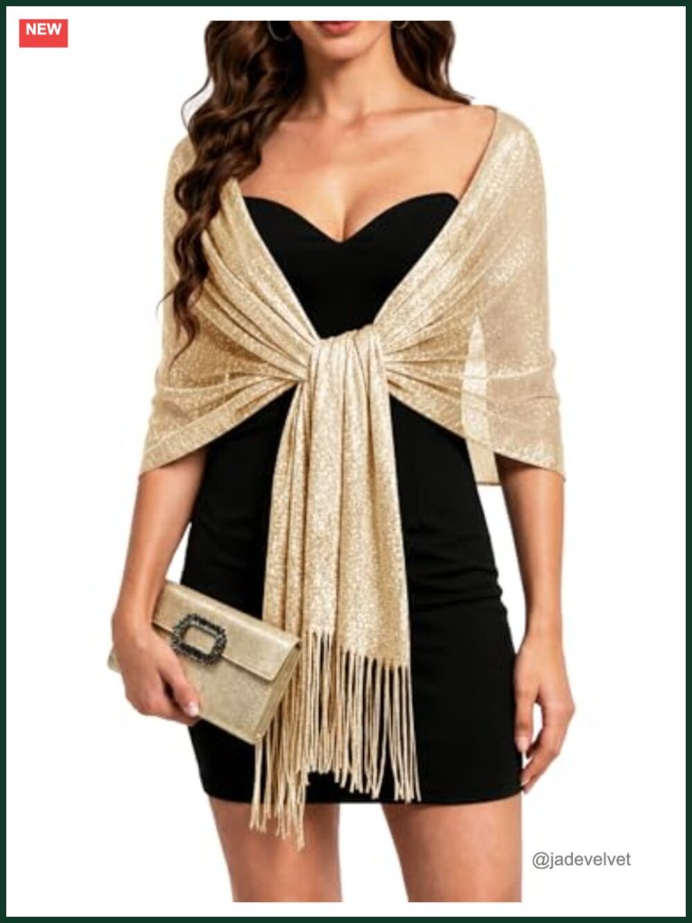 Metallic Glitter Womens Shawl Wrap with Buckle, 100% Polyester, Evening Dress